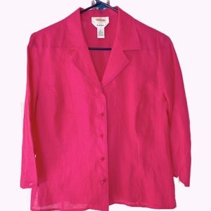 Women’s TALBOTS Irish Linen Blazer Size 8 Pink Button Front Ribbon Edging P14